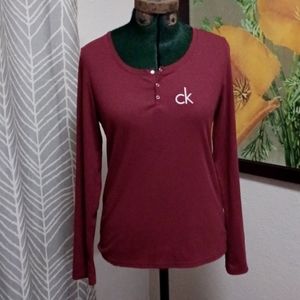 Calvin Klein Sleepwear Ribbed Henley Top, Maroon